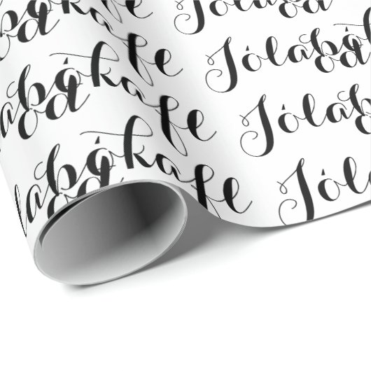 Papier Cadeau Jólabókaflóð Blanc Noir Script Livre Inondation (Coin rond)