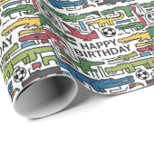 Papier Cadeau Joli Alligators Jouant Soccer Anniversaire (Coin rond)