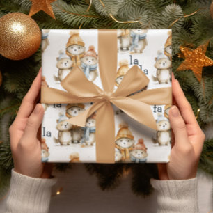 Papier Cadeau Joli Animaux d'hiver Aquarelle Enfants Noël