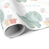 Papier Cadeau Joli Anniversaire Dinosaure d'aquarelle de deux an (Coin rond)