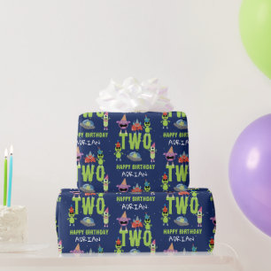 Papier Cadeau Joli Anniversaire Enfant Monstre Alien Espace Nom