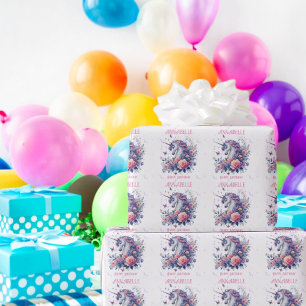 Papier Cadeau Joli Anniversaire Licorne Rose Violet Paillettes F