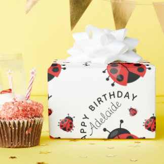 Papier Cadeau Joli Anniversaire Moderne Rouge Ladybug Girly
