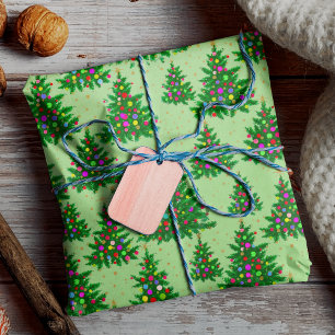 Papier Cadeau Joli arbre de Noël coloré vert