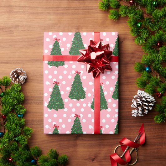 Papier Cadeau Joli arbre de Noël Motif vacances Dottie rose (Cadeau de vacances)