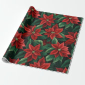 Papier Cadeau Joli Art numérique rouge et vert Poinsettias (Déroulé)