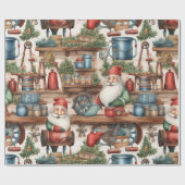 Papier Cadeau Joli atelier de Père Noël Noël (Plat)