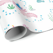 Papier Cadeau Joli Axolotl Anniversaire Blanc (Coin rond)