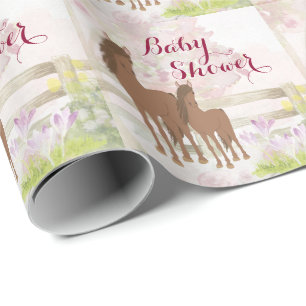 Papier Cadeau Joli Baby shower de chevaux et de fleurs Brown