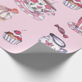 Papier Cadeau Joli Baby shower Teup & Cupcakes Rose (Coin)