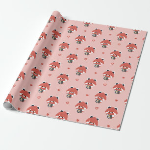 Papier Cadeau Joli Barista Panda Rouge