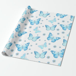Papier Cadeau Joli bébé papillon bleu motif floral design