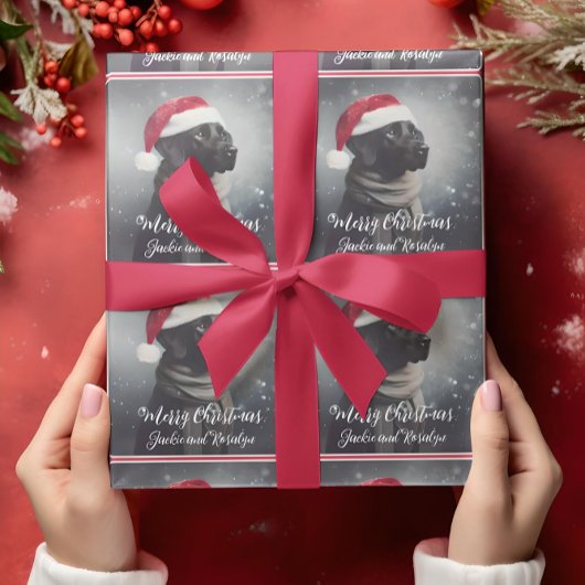 Papier Cadeau Joli Black Lab à Scarf et Santa Hat