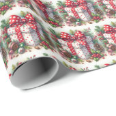 Papier Cadeau Joli blanc Polka Poquette Bow et Holly (Coin rond)