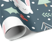 Papier Cadeau Joli Blanc Rabbit Bois Thème Noël (Coin rond)