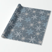 Papier Cadeau Joli bleu blanc Flocon de neige Motif Noël (Déroulé)