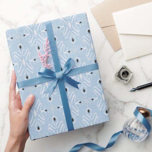 Papier Cadeau Joli bleu blanc Noël damassé cadeau envelopper (Cadeaux)
