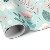 Papier Cadeau Joli bleu et rose pastel Fleurs d'Art folklorique (Coin rond)