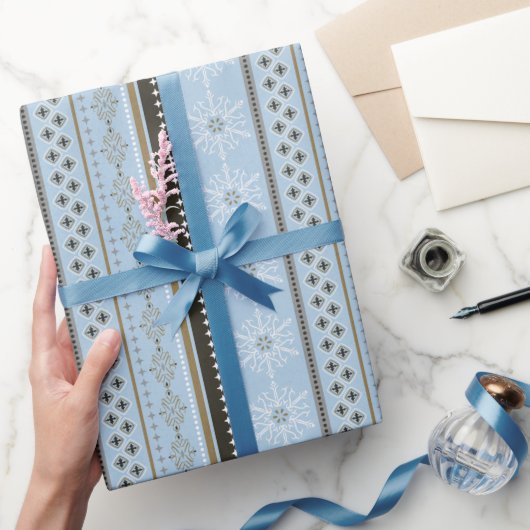 Papier Cadeau Joli bleu rayures de Noël flocons de neige emballa (Cadeaux)