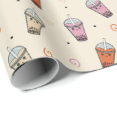Papier Cadeau Joli Boba Bubble Tea (Coin rond)
