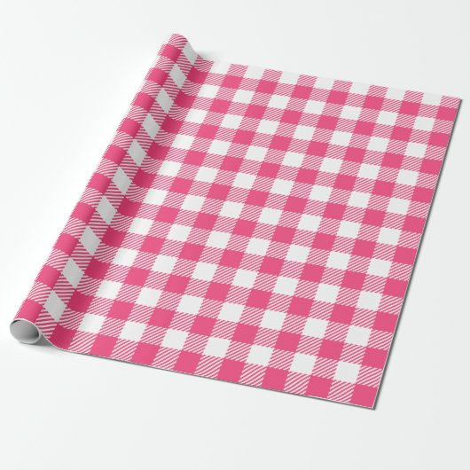 Papier Cadeau Joli Bonbon Pink Et Blanc Buffalo Plaid (Déroulé)