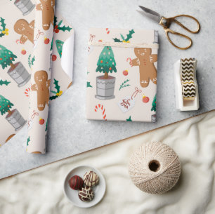 Papier Cadeau Joli bonhomme en pain d'épice Bonbon Noël