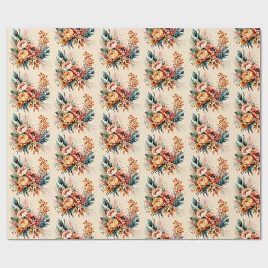 Papier Cadeau Joli bouquet de chute de boho (Plat)