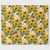 Papier Cadeau Joli Bouquet de tournesol jaune or Abeilles rayées (Plat)