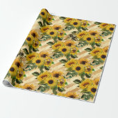 Papier Cadeau Joli Bouquet de tournesol jaune or Abeilles rayées (Déroulé)