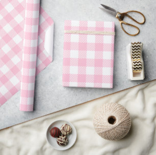 Papier Cadeau Joli Buffle rose Et Blanc Pastel Plaid