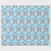 Papier Cadeau Joli Bunnies Pâques Garçons Bleu (Plat)