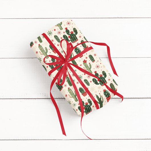 Papier Cadeau Joli Cactus de Noël | Désert 