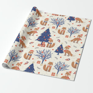 Papier Cadeau Joli cadeau d'arbre de Noël Stars Fox Bleu Rouge B