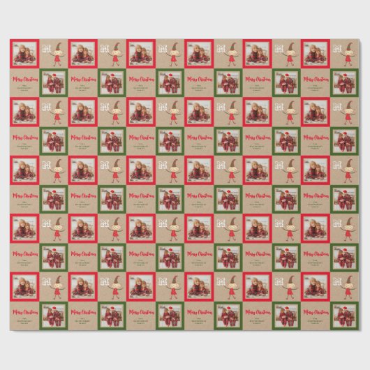 Papier Cadeau Joli Cartoon Elf Monogramme Joyeux Noël Photo (Plat)
