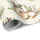 Papier Cadeau Joli Cerf Aquarellé Pose En Bas Boho Noël (Coin rond)