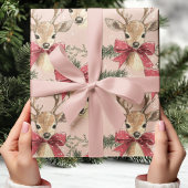 Papier Cadeau Joli Cerf avec Bow rouge Neutre Noël