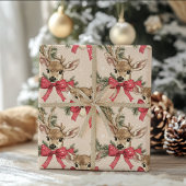 Papier Cadeau Joli Cerf avec Bow rouge Neutre Noël