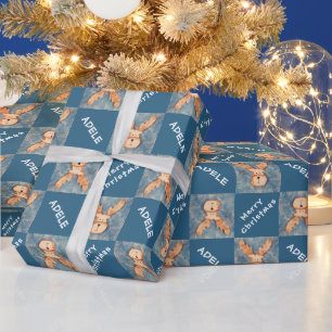 Papier Cadeau Joli Cerf Enfants Nom Joyeux Noël Vacances 