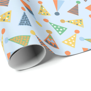 Papier Cadeau Joli chapeau coloré sur bleu clair