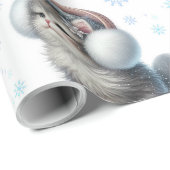 Papier Cadeau Joli Chat d'Hiver avec Cache-Oreilles (Coin rond)