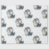 Papier Cadeau Joli Chat d'Hiver avec Cache-Oreilles (Plat)