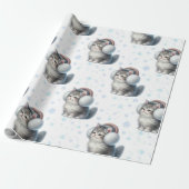 Papier Cadeau Joli Chat d'Hiver avec Cache-Oreilles (Déroulé)