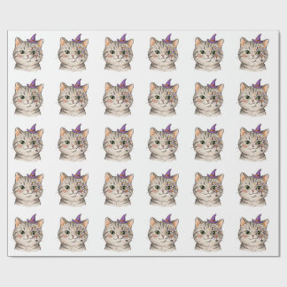 Papier Cadeau Joli chat tabby gris Halloween peinture de visage