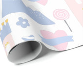 Papier Cadeau Joli Château Rose Princesse Avec Coeur (Coin rond)