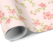 Papier Cadeau Joli Chic Fleurs Roses Anniversaire (Coin rond)