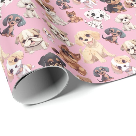 Papier Cadeau Joli Chien Chien Rosé (Coin rond)