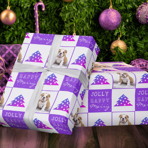 Papier Cadeau Joli Chien Chiots Animal Merry Arbre de Noël Viole