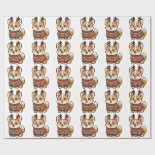 Papier Cadeau Joli chien Corgi en pull de Noël laid emballage ca