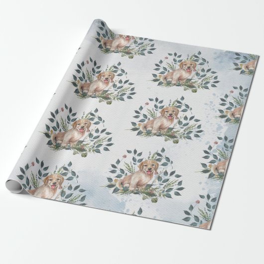 Papier Cadeau Joli chiot à l'aquarelle (Déroulé)