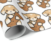 Papier Cadeau Joli Chiot Avec Un Os (Coin rond)